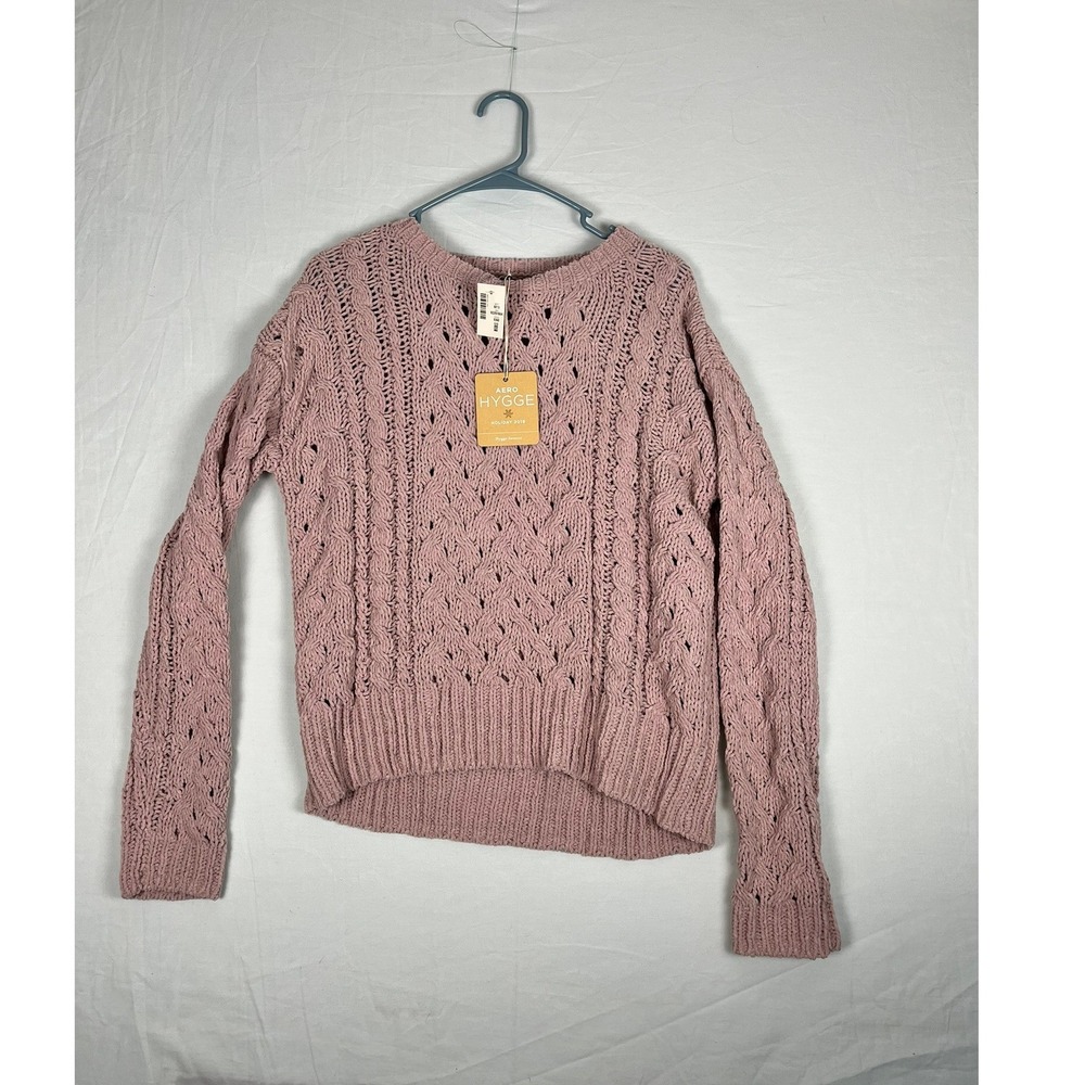 Aeropostale Aero Hygge Sweater Womens XS Pink New Cable Knit Chenille 9360